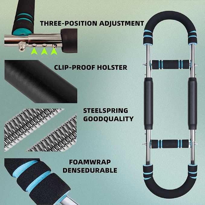 Twister Arm Exerciser 40-100lb,3-Position Adjustable Arm Trainer - Portable Power Twister Bar for Chest & Upper Body Workout, Detachable Home Gym Equipment for Men Women, Blue