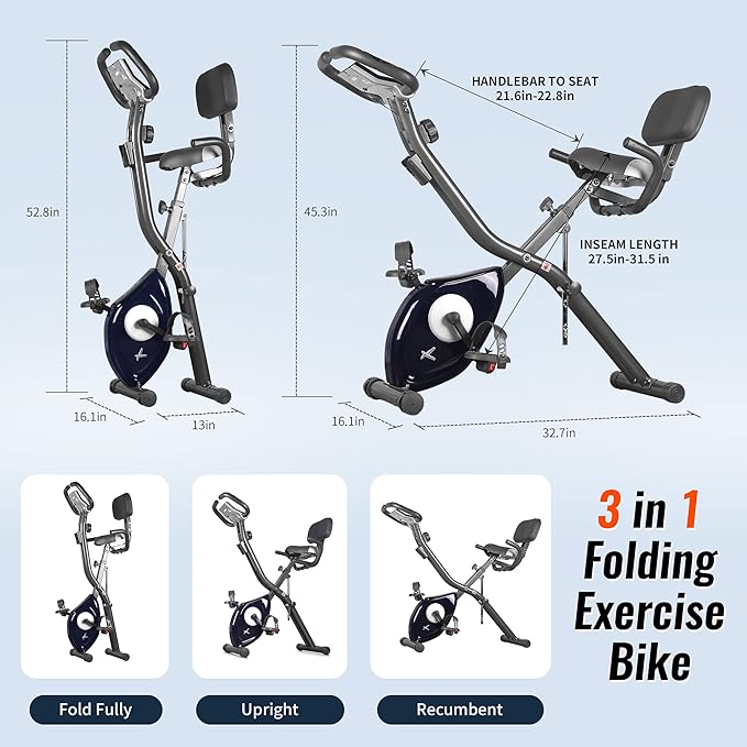 leikefitness LEIKE X Bike Ultra-Quiet Folding Exercise Bike, Magnetic Upright Bicycle with Heart Rate,LCD Monitor and easy to assemble