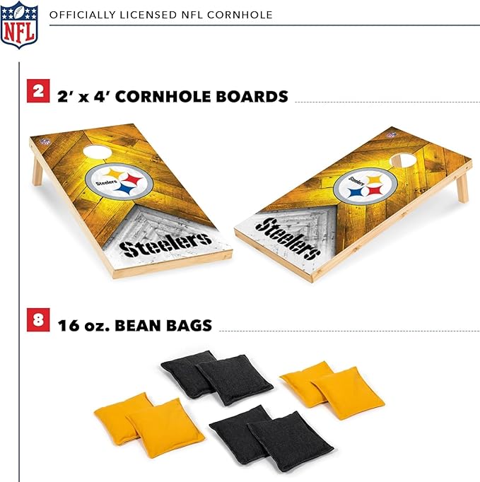 Wild Sports NFL Football 2' x 4' Regulation Size Solid Wood Cornhole Set with Direct Print HD Team Graphics Great Gift for Any Football Fan! Bean Bag Toss Family Outdoor Game