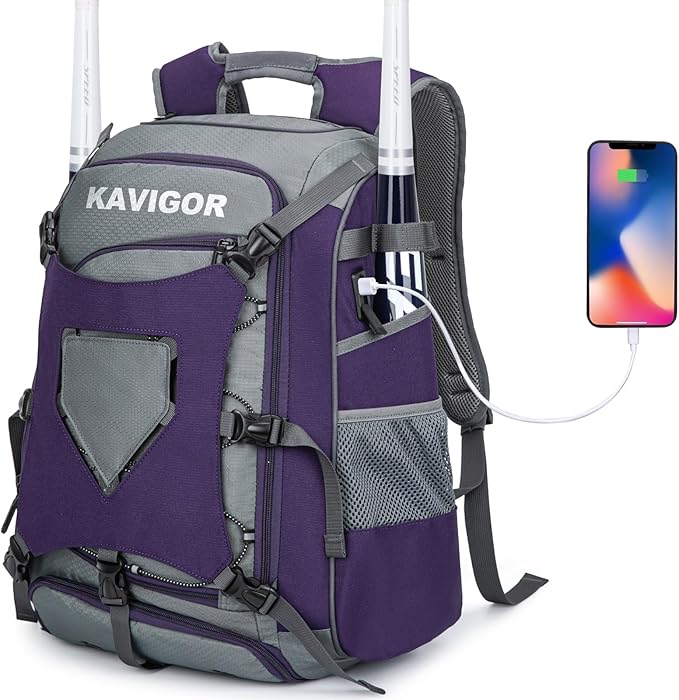 Baseball Bag for Youth and Adult, Softball Backpack 50L Large Capacity, Equipment Backpack with Laptop Compartment and Charge Port