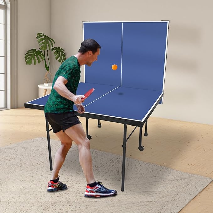 7FT Professional Indoor Outdoor Ping Pong Table Foldable with Quick Assembly- All Weather Aluminum Composite Surface,Portable Table Tennis Table Game with Net, 2 Table Tennis Paddles and 2 Balls