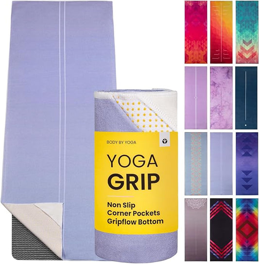 Yoga Drip Yoga Towel - Non Slip Hot Yoga Mat Towel With Corner Pockets, No-Skid Grip, and Built-in Alignment Lines | Soft, Moisture Wicking, and Sweat Absorbent | No Bunching, Stays in Place 72" x 25"