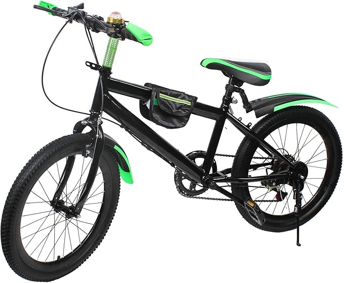 20 Inch Child City Bike, 7 Speeds Adjustable Height High Carbon Steel Kids Mountain Bike, Double Disc Brake Bicycle, Green