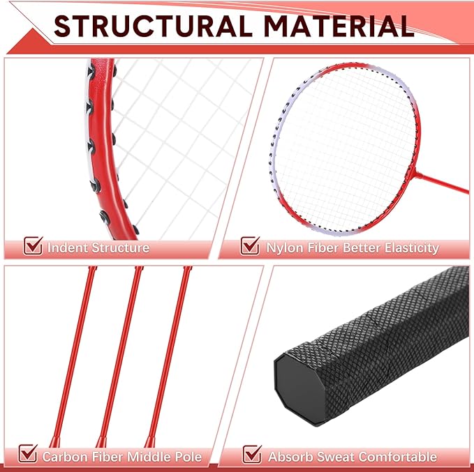 12 Pack Badminton Rackets Set Including Rackets, Nylon Shuttlecocks and Carry Bag for Outdoor Backyard Games Beginners