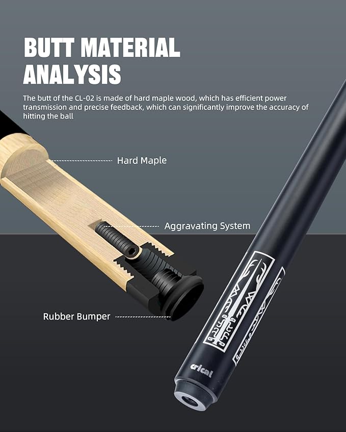 CRICAL Carbon Fiber Pool Cue Stick 58" Billiard Cue Sticks Professional Low Deflection Pool Sticks with 3/8 * 8 Pin Joint and 12.5mm Tip