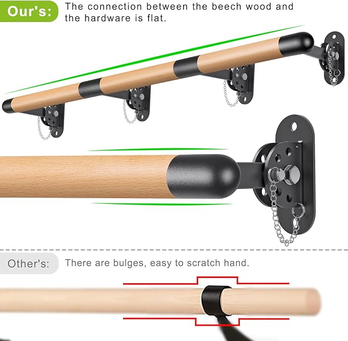 BeneLabel Wall Mount Ballet Barre Solid Wood Dance Bar with Height Adjustable Metal Brackets for Dance Training