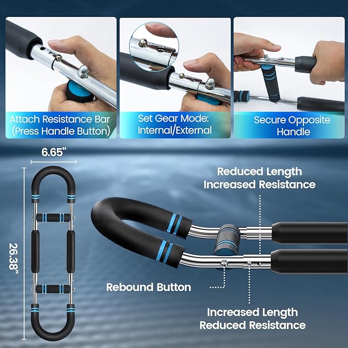 Twister Arm Trainer - Adjustable Resistance Arm & Chest Exerciser, Portable Forearm Strengthener with Detachable Design, Power Twister Bar for Home Gym, Outdoor & Office Workout