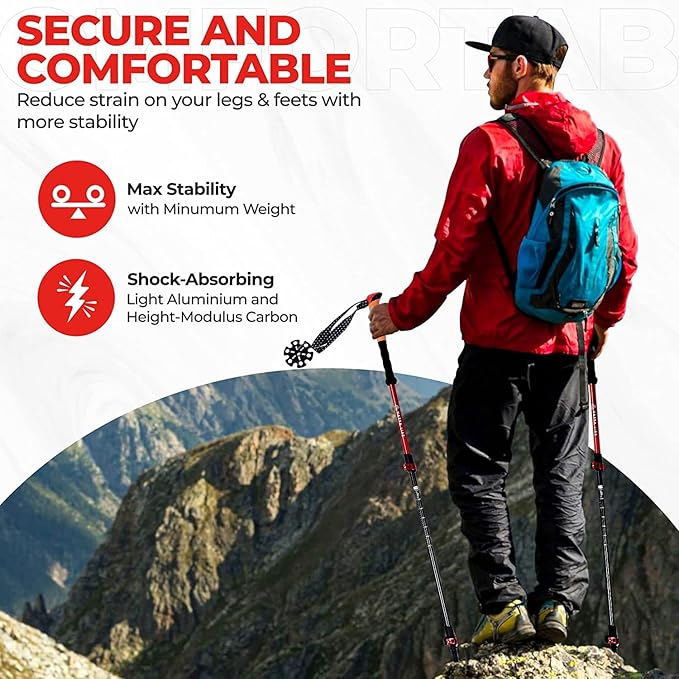 Adventure Pro Trekking Poles for Hiking - Anti Slip Collapsible Walking Sticks for Travel with Cork and Eva Grip, Lightweight Hiking Poles for Men and Women, 2 Sticks in 1PACK