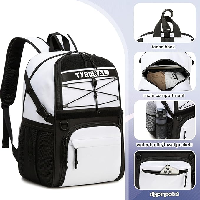 Basketball Bag Backpack with Ball Holder and Shoes Compartment,Best for Basketball, Soccer, Volleyball, Gym. (WHITE)