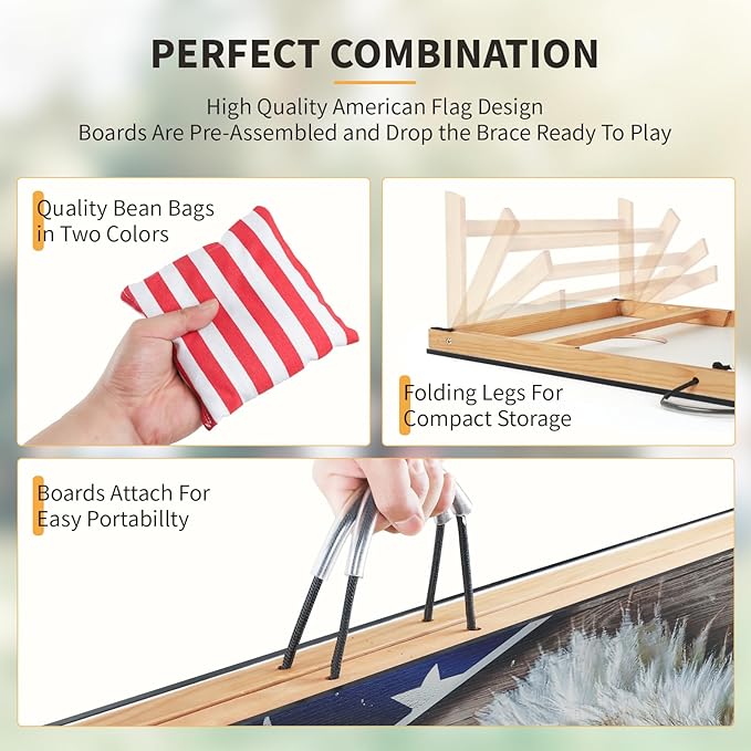 Cornhole Set, Corn Holes Outdoor Game, Regulation 2X4 Cornhole Boards, Portable Cornhole Set, Classic American Flag Cornhole Set Includes 2 Boards, 8 Cornhole Beans Bags & Carry Case