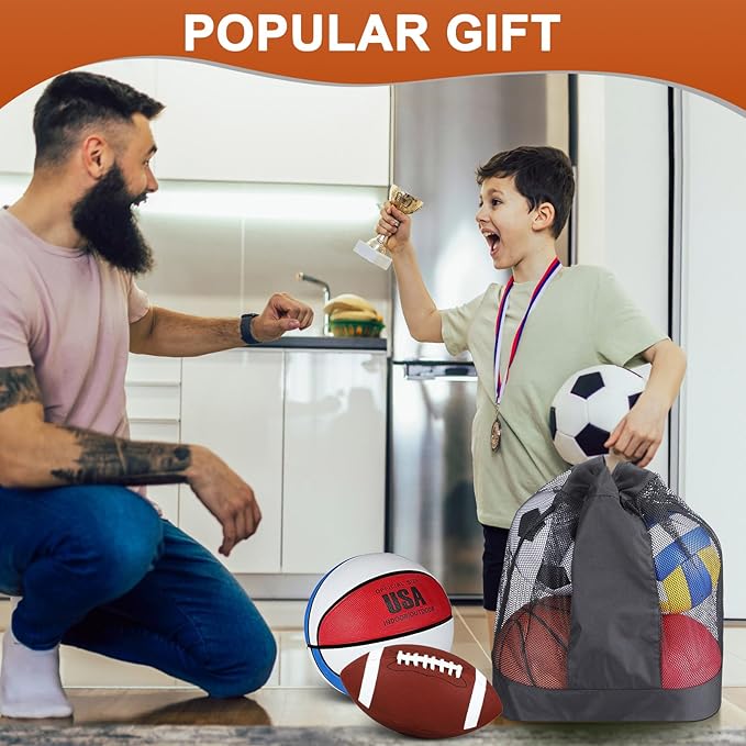 Lenwen 6 Pcs Sport Balls Set for Kids Teens, Include Official Size Basketball Football Soccer Ball with Sport Equipment Bags and Pumps for Training Practice Back to School