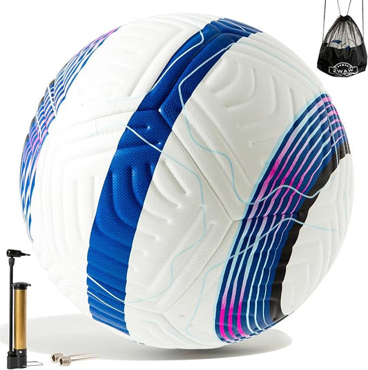 Official Match Soccer Ball Size 5 – Waterproof PU Leather, Includes Pump & Needles, Mesh Storage Bag for Easy Carry