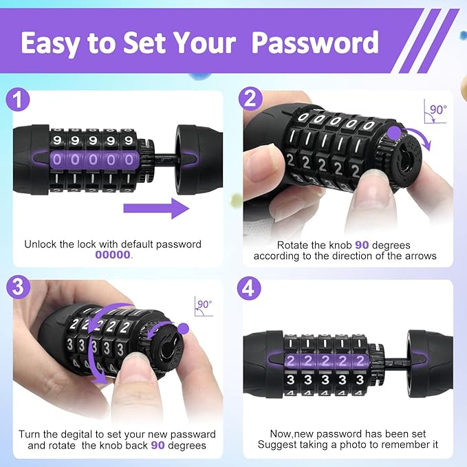 NDakter Bike Chain Lock, 5 Digit Combination Heavy Duty Anti Theft Bicycle Chain Lock,2.62/3.2/4.27/5/6Ft Long Security Resettable Bike Locks for Bike, Bicycle, Scooter, Door, Gate, Fence-4/6mm Thick