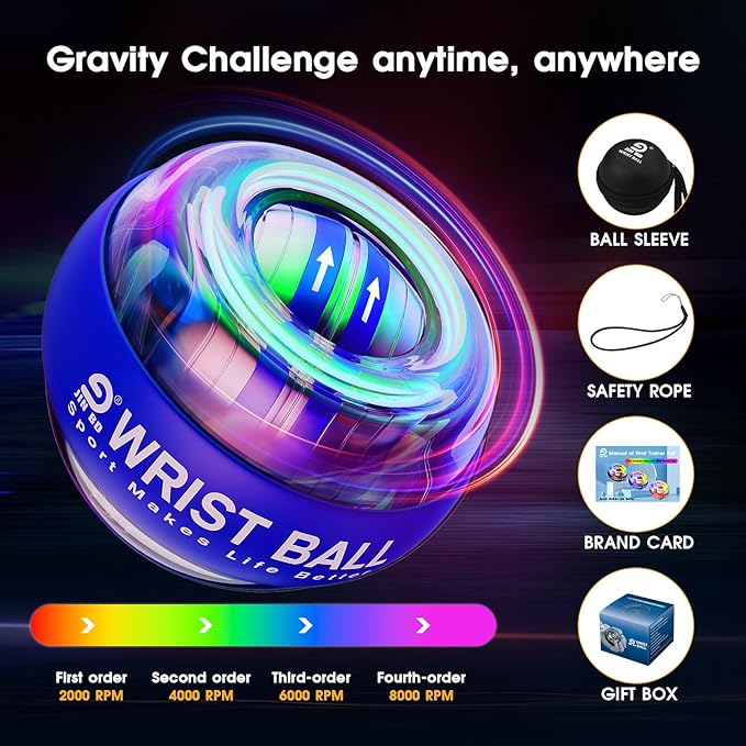 Wrist Trainer Ball Auto-Start Gyroscopic Forearm Exerciser Gyro Ball for Strengthen Arms, Fingers, Bones and Muscles