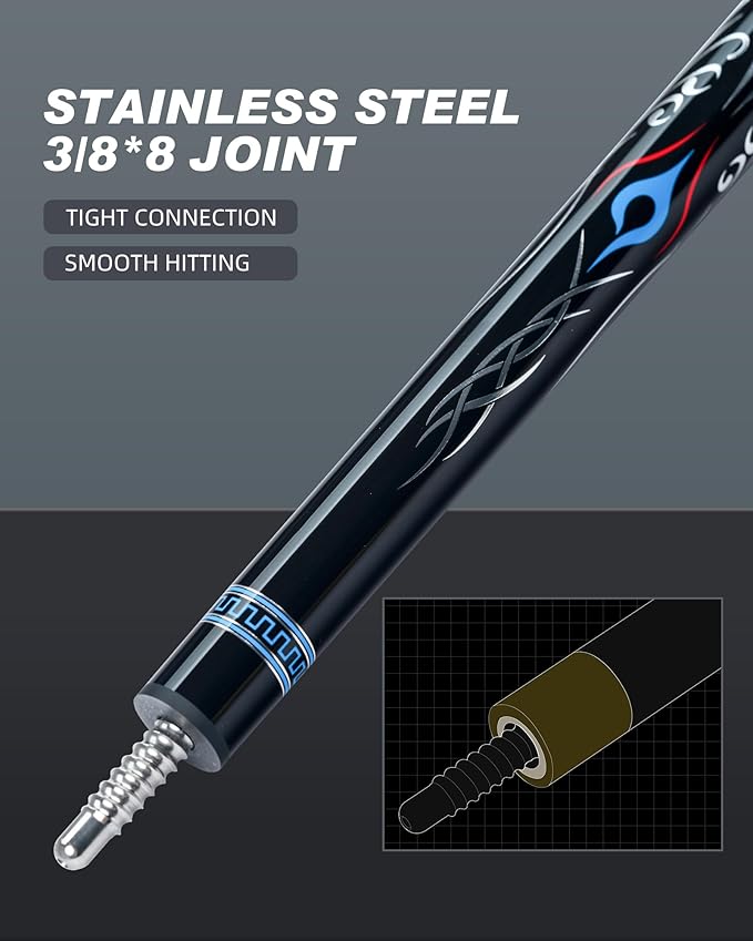 CRICAL Carbon Fiber Pool Cue COWCUE Series Low Deflection Billiards Cue Stick 58" Professional Pool Table Sticks for Adults -12.5mm Tip, Weight 19OZ (Adjustable), 3/8 * 8 Joint