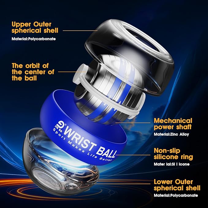Wrist Trainer Ball Auto-Start Gyroscopic Forearm Exerciser Gyro Ball for Strengthen Arms, Fingers, Bones and Muscles