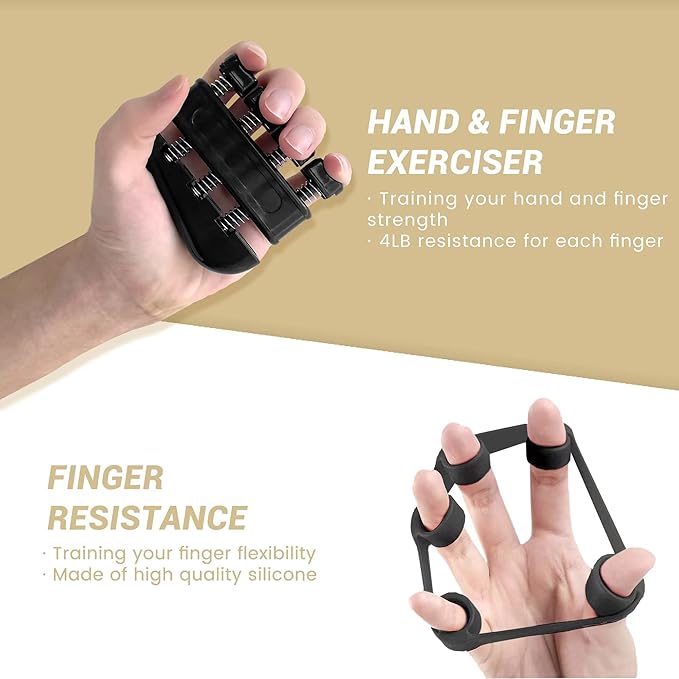 FLYFE Grip Strength Trainer Kit (5 Pack), Forearm Strengthener, Hand Squeezer Adjustable Resistance, Finger Stretcher, Grip Ring, Relief Ball and Finger Exerciser for Men and Women, Injury Recovery