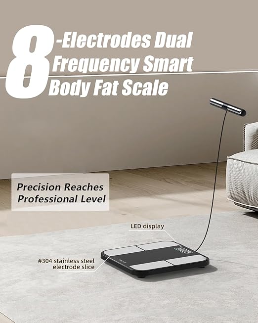 Scale for Body Weight - 8 Electrodes High Precision Digital Scale for BMI - 46 Body Composition Metrics - Bluetooth Bathroom Scale with LED for Home/Fitness