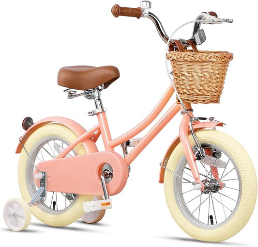 Glerc Little Molly 12-20 Inch Kids Retro Cruiser Bike for 2-13 Year Old with Wicker Basket & Training Wheels/Kickstand, Multiple Colors