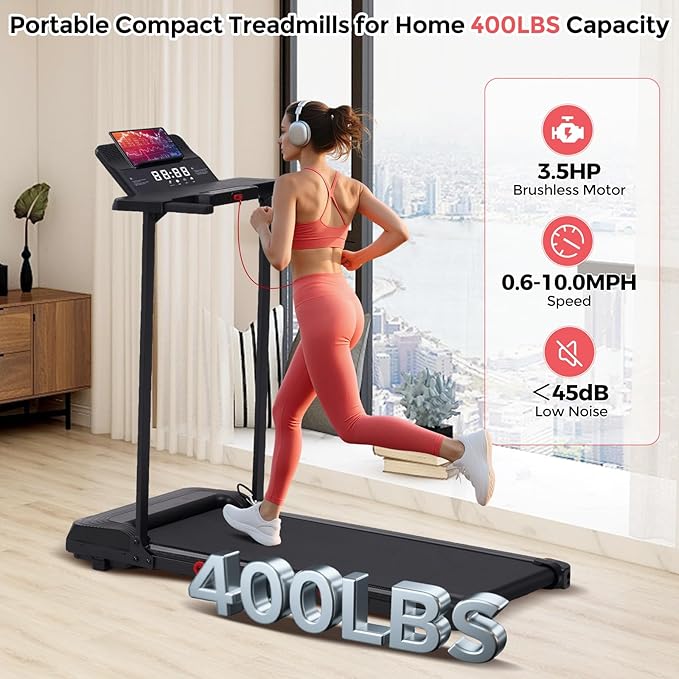 Portable Walking Pad Treadmill with Handle Bar, Foldable Folding Walking Pads Treadmills for Home with Handles