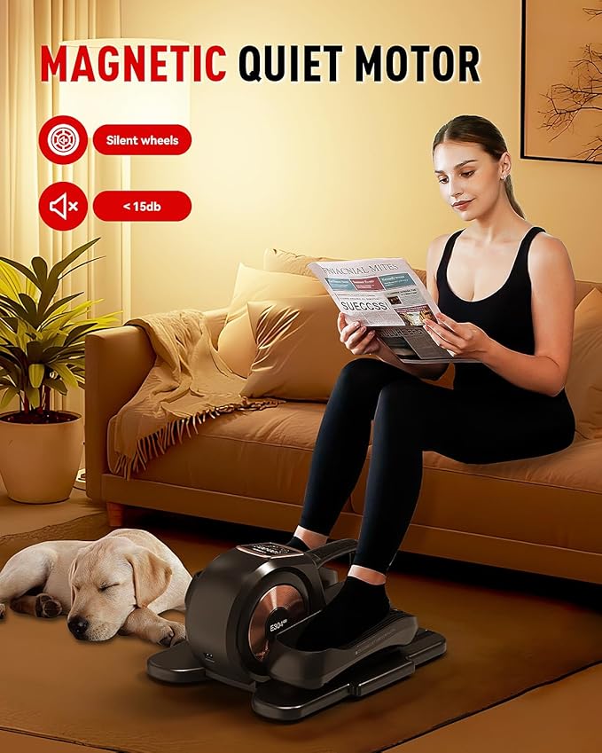 HARISON Under Desk Elliptical Machine with Multi-Functional LCD Display, Ellipse Leg Exerciser for Seniors with 12-Level Adjustable Speed and Resistance Bands
