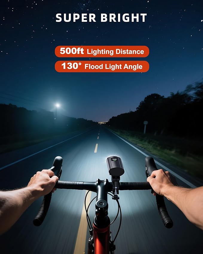 Super Bright Bike Lights for Night Riding, USB Rechargeable Mountain Bicycle Headlight, Waterproof, 6+4 Light Modes Bike Light Set for Cyclists and Commuters
