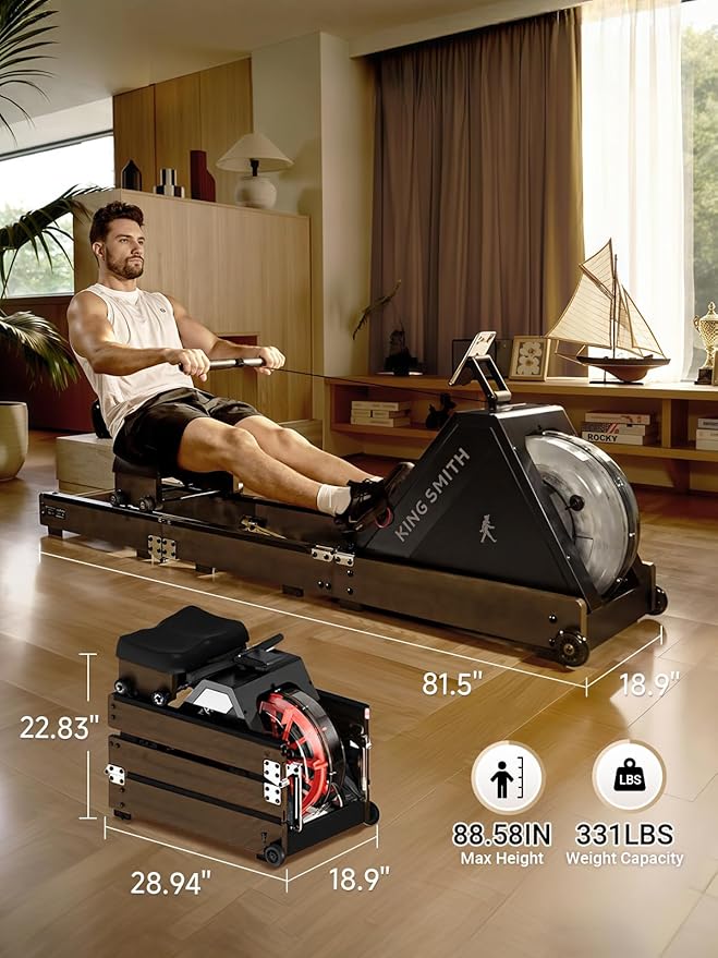Water Rowing Machines for Home, WR20 Foldable Row Machine, 331LB Weight Capacity, Water Rower Machine with LCD Monitor, App Supported and Comfortable Seat for Folding Water Rowers