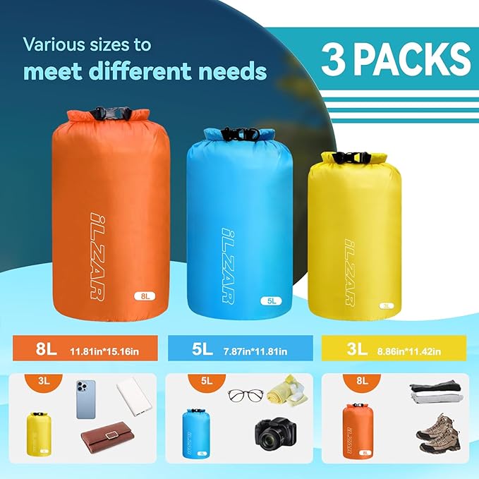 6PCS Dry Bags Waterproof, Lightweight Dry Bags for Kayaking Waterproof，Outdoor Waterproof Bag for Kayaking Hiking Boating Camping