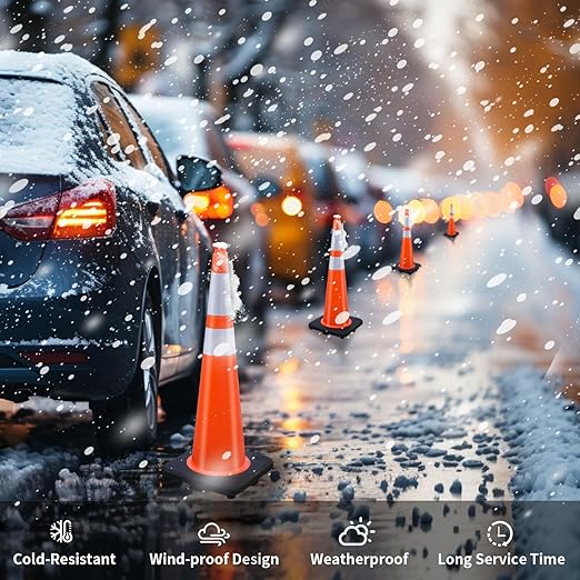 BESEA 6 Pack 36” Traffic Cones Orange Safety Road Cones with Reflective Collars, Heavy Duty Parking & Construction Cone for Traffic Control