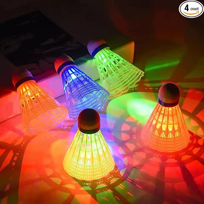 LED Badminton Birdies 4/5/6 PCS,Nylon Glow in The Dark Badminton Shuttlecocks,Goose Feather Colourful Lighting Birdies, Plastic Light Up Birdie Balls for Indoor Outdoor Sports Activities