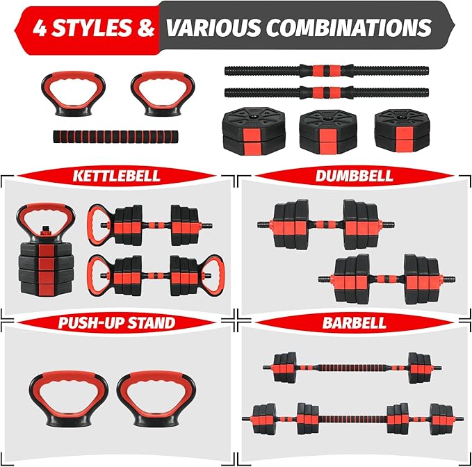 3-In-1 Octagonal Adjustable Dumbbell Set, 44/88LBSFree Weights Dumbbells with Anti-Slip Handle for Men & Women, Versatile Dumbbells Set of 2 with Connector, Perfect for Home Gym