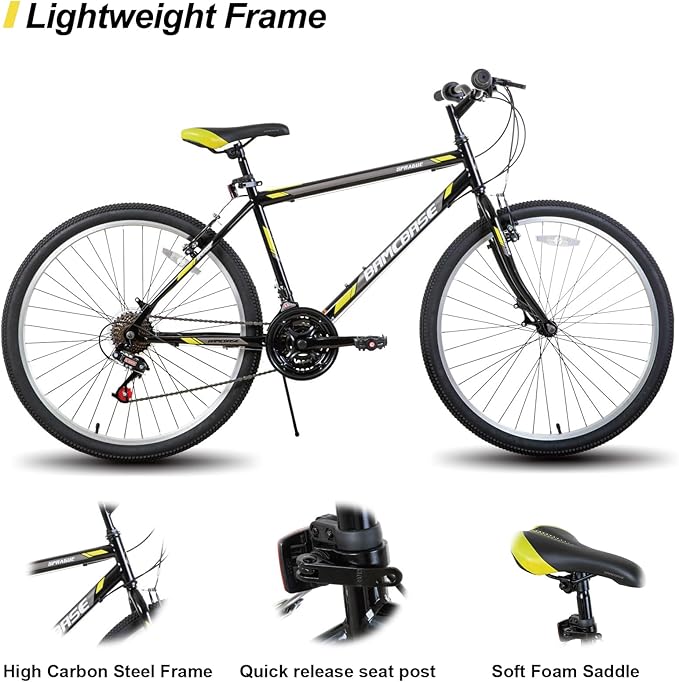 Hiland Adult 26 Inch Mountain Bike, Mens and Womens Bicycle with 21 Speed, High-Carbon Steel Frame Mountain Bicycle, Sport MTB for Men Women