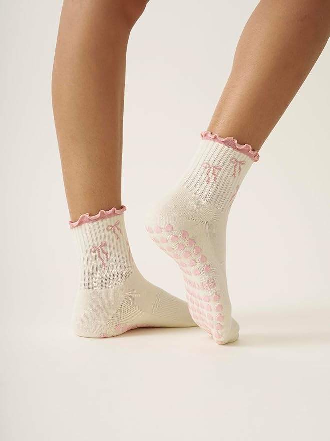 Crew Half Calf Grip Socks, Cutest Fruits Pilates Socks, Ruffle socks, Non-Slip, Barre Yoga Fitness