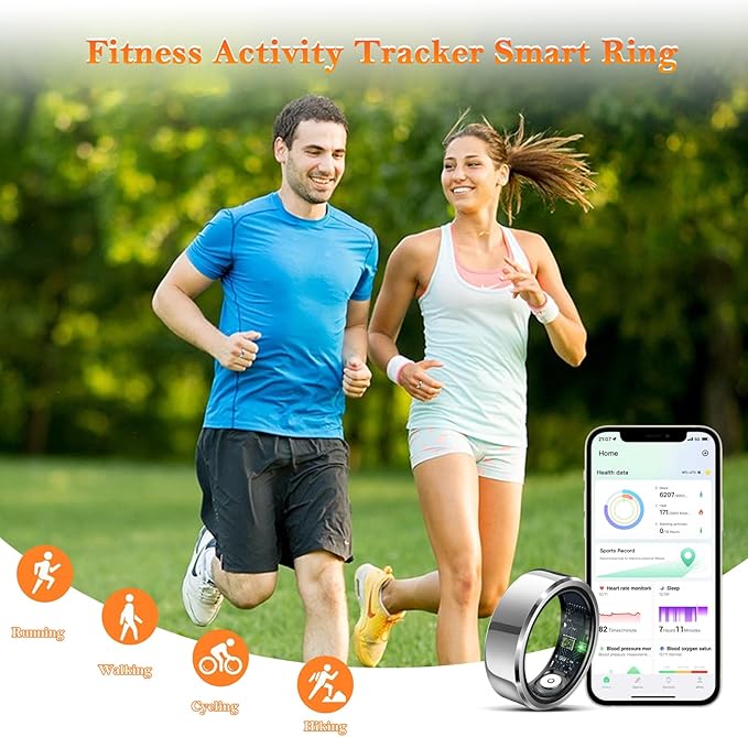 Smart Ring for Women Men-Wearable Fitness Tracker with Sleep Tracking Heart Rate Blood Oxygen Healthy Monitor Ring Activity Monitoring Steps Calories for Adult