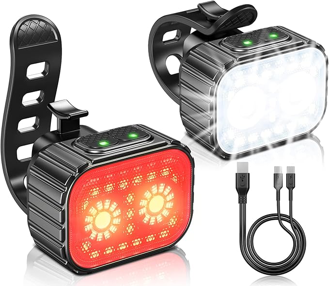Bike Lights for Night Riding, Ultra Bright Rechargeable Bike Lights Front and Back, IPX6 Waterproof Bicycle Light Headlight and Tail Light Set, 8/12 Modes, 58Hrs Runtime, Easy to Install