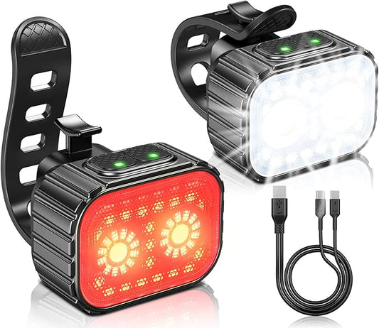 Bike Lights for Night Riding, Ultra Bright Rechargeable Bike Lights Front and Back, IPX6 Waterproof Bicycle Light Headlight and Tail Light Set, 8/12 Modes, 58Hrs Runtime, Easy to Install