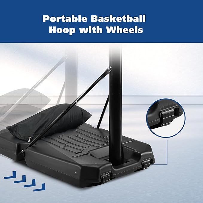 Basketball Hoop Outdoor 6.7FT-10FT Adjustable 44 Inch Backboard Portable Basketball Hoop Basketball Goal with Sandbag Basketball System Large Base and Wheels for Adults Youth in Backyard Driveway