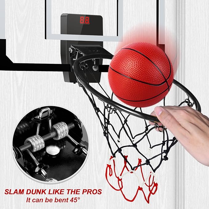 AOKESI Aokesi Basketball Hoop Indoor/Outdoor, Mini Basketball Hoop Set with Electronic Scoreboard Air Pump & 3 Balls Over The Door Basketball Hoop Perfect Sports Basketball Toys for Kids & Adults