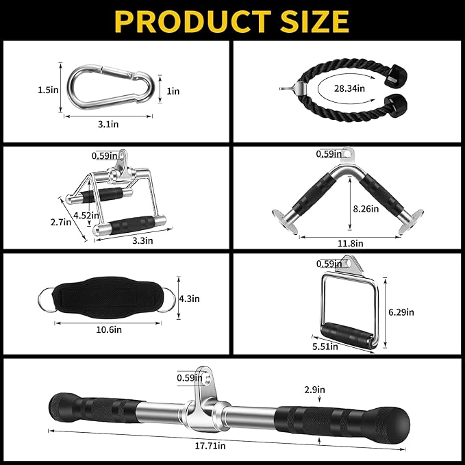 Cable Machine Attachment, LAT Pulldown Attachments, Home Gym Accessories, Triceps Pull Down Attachment