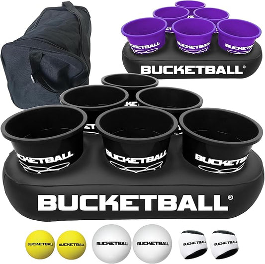 BucketBall | Team Color Edition | Party Pack (Black/Purple): Original Yard Pong Game: Best Camping, Beach, Lawn, Outdoor, Family, Adult, Tailgate, Jumbo, Giant Game