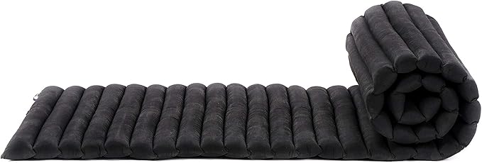 Leewadee - Foldable Floor Mattress - Japanese Roll Up Futon -Trifold Tatami Mat- Guest Floor Bed - Camping Mattress - Thai Massage Mat, Kapok Filled, 75 x 20 inches, Black