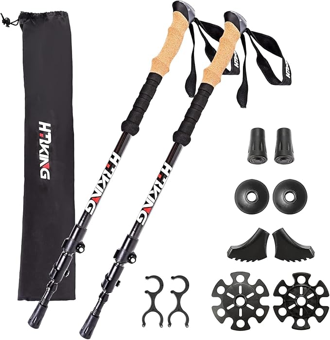 Carbon Fiber Trekking Poles Telescopic Walking Sticks Lightweight Collapsible Hiking Poles with Cork and EVA Foam Grips & Quick Adjustable Flip Locks, All-Terrain Accessories for Backpacking Camping