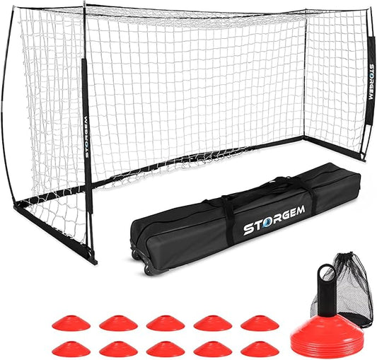 Storgem Soccer Goal,Soccer Net,Soccer Goals for Backyard,with Bow Frame,Collapsible Metal Base and 15 Training Cones