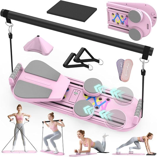 Pilates Board Pilates Reformer Set for Women, 7 in 1 Foldable Pilates Equipment with Timer, Portable Pilates Machine for Home Workout, Fitness, Exercise, Ab, Core