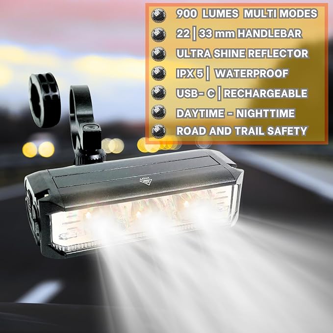 Ultra Bright Bike Lights for Night Riding Rechargeable Led for Bycicles Weather Resistant Multiple Modes. Tubular mounting MTB Road Cyclocross Ebike Mini Bike Scooter