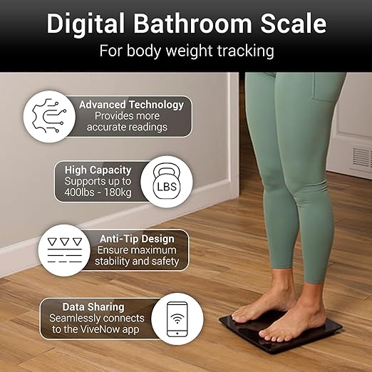 Vive Precision Smart Scale – Digital Bathroom Scale for Body Weight with Bluetooth & Vive App Sync – Accurate Health Monitor for Home, Track via Phone, 400 lb Capacity, Batteries Included (Black)