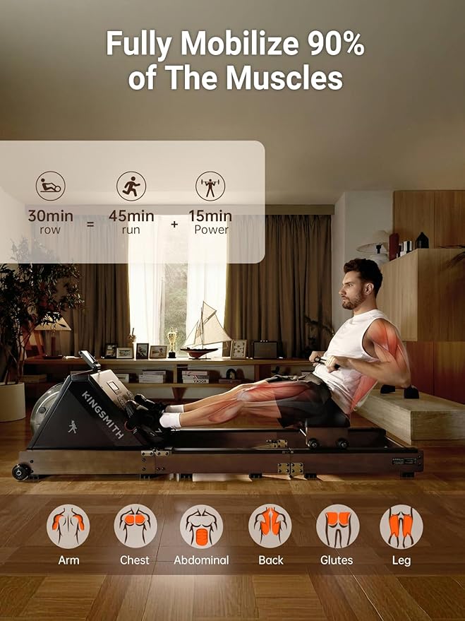 Water Rowing Machines for Home, WR20 Foldable Row Machine, 331LB Weight Capacity, Water Rower Machine with LCD Monitor, App Supported and Comfortable Seat for Folding Water Rowers