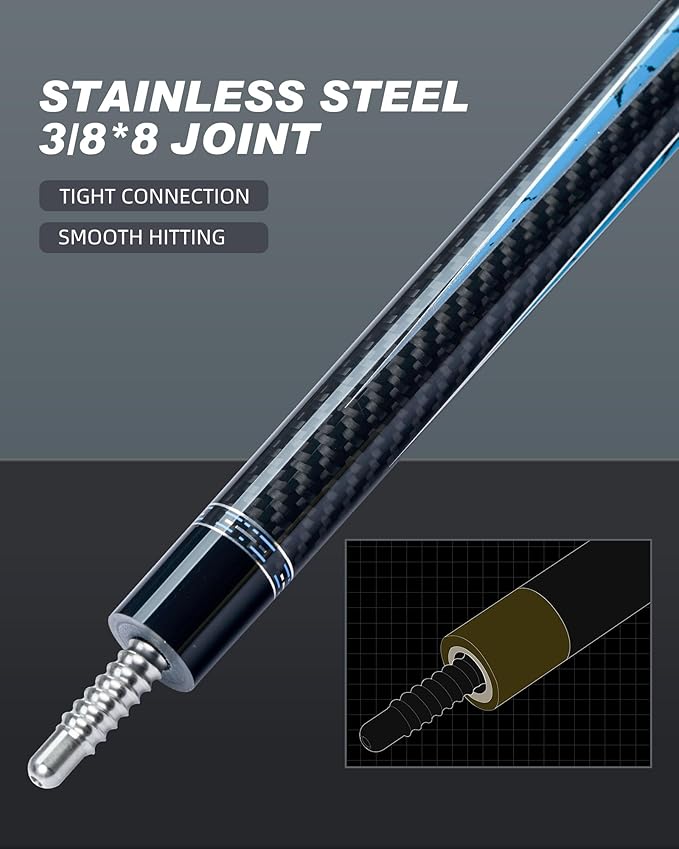 CRICAL Carbon Fiber Pool Cue Stick 58" Billiard Cue Sticks Professional Low Deflection Pool Sticks with 3/8 * 8 Pin Joint and 12.5mm Tip