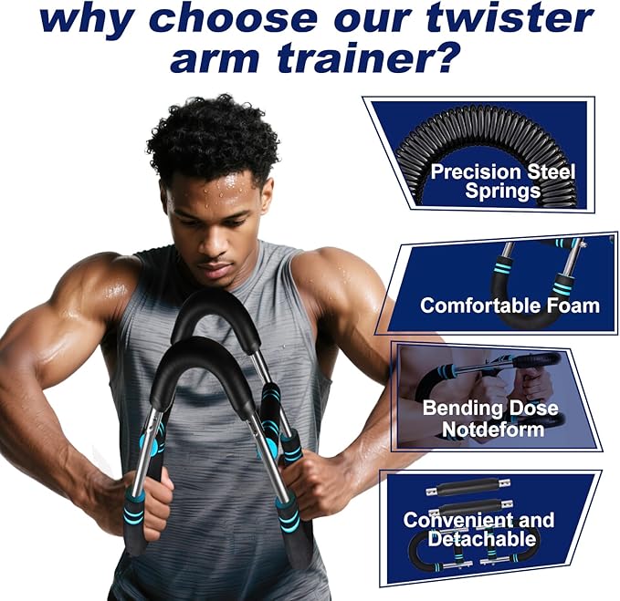 Pro-Grade Twister Arm Trainer- 30-100lb Adjustable Chest Workout Equipment for Men&Women,Beginners or Professional, Adjustable Portable Arm Chest Exerciser with Anti-Slip Grips for Home Gym