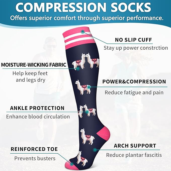 6 Pack Copper Compression Socks for Women and Men Circulation-Best Support for Medical, Running,Nursing,Athletic